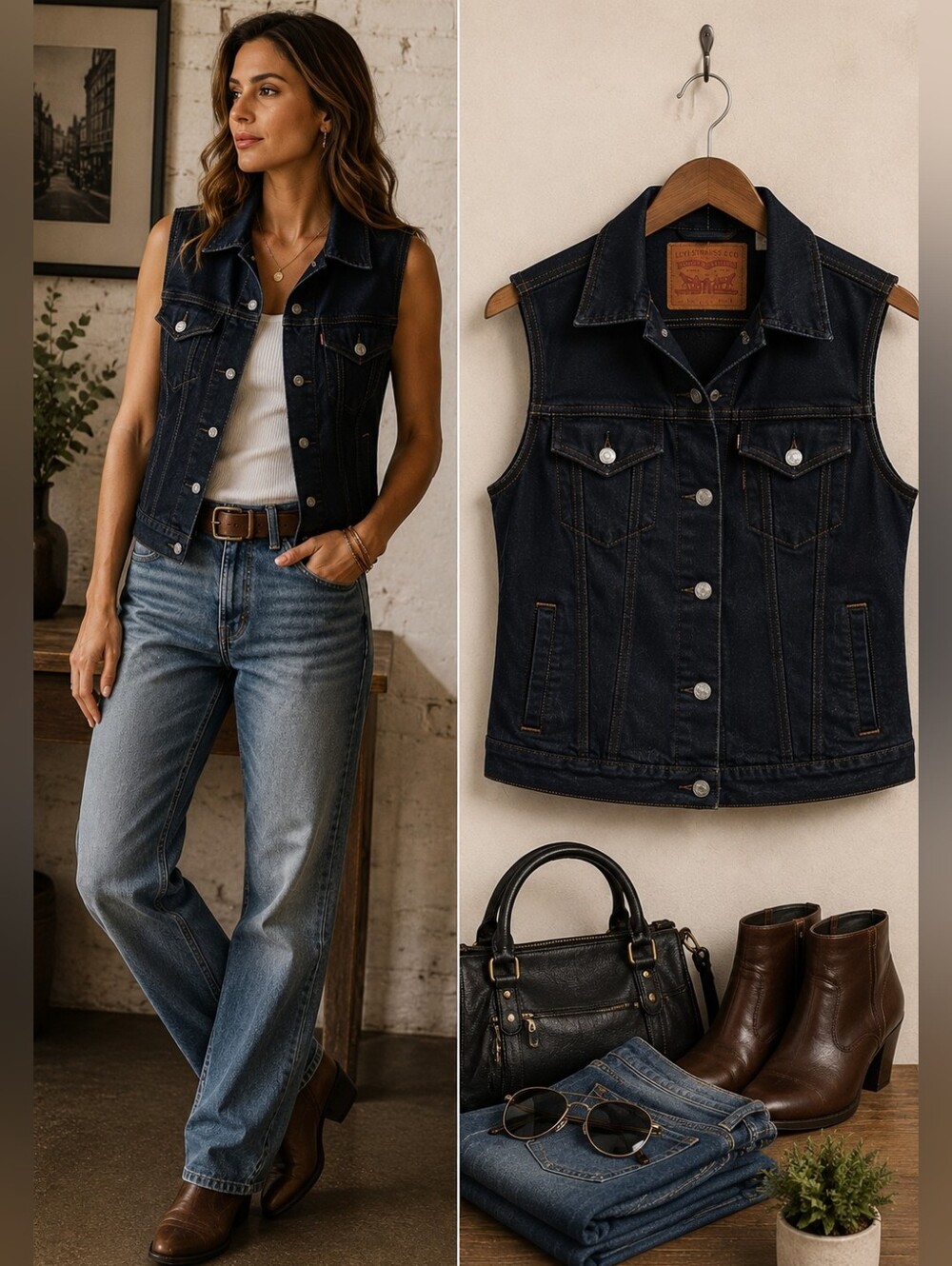 Levi’s Women’s Dark Denim Utility Vest L Stretch Cotton Workwear